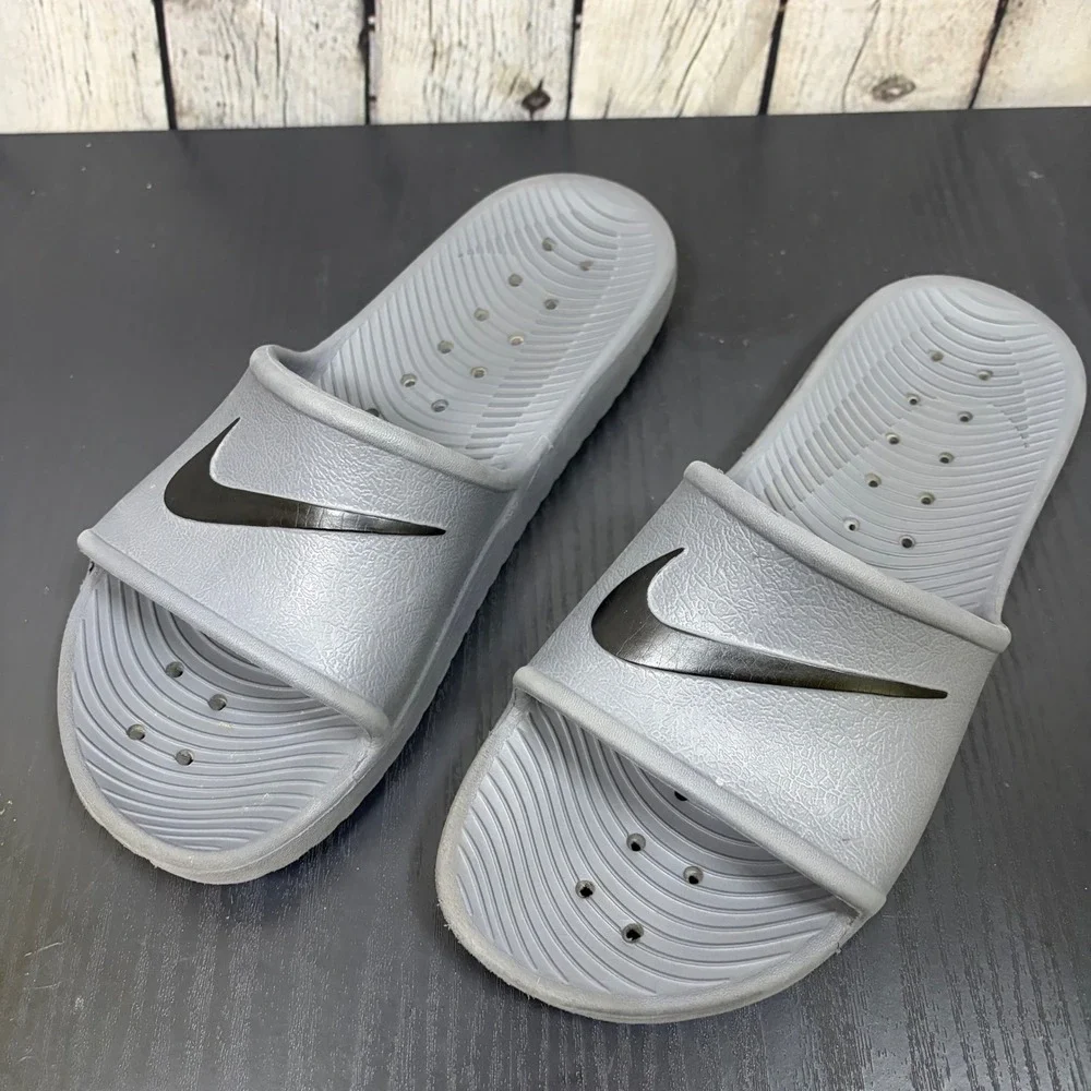 Nike Kawa Shower Slides Grey Black Swoosh Mens 9 Womens 10 832528-002 Sandal